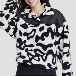 Grayson Threads Pullover Jacket Women XL Black White Teddy 1/4 Snap Cozy Sherpa